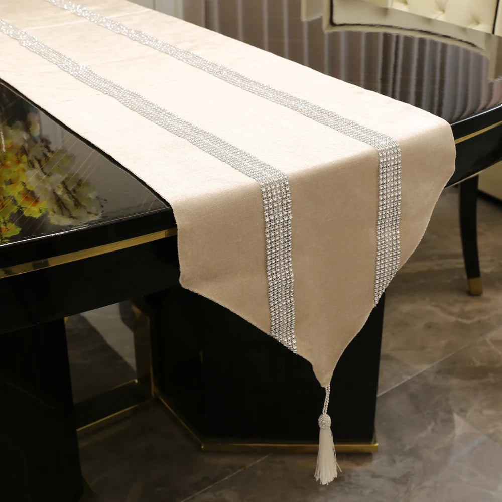 Solid Beige Tassel Wedding Table Runner Home Dining Table Cover Decoration for Wedding Chirstmas Birthday Party 32x180 32x250 cm