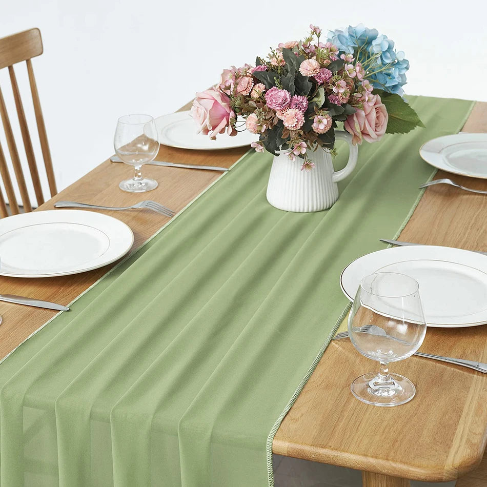 Chiffon Wedding Decoration Table Runner Sage Green Solid Luxury Rustic Droop For Baby Shower Valentine Easter Home Decorate